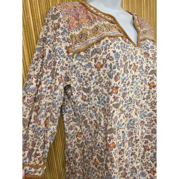J. Jill Floral Print Boho Blouse Womens Size M Cotton Blend Henley Floral - Picture 3 of 7